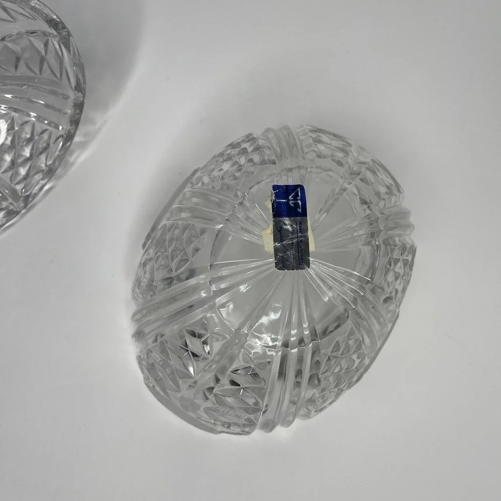 24% Crystal‎ Vintage Oval Candy Dish w/ Lid Glass Etched West Germany Floral